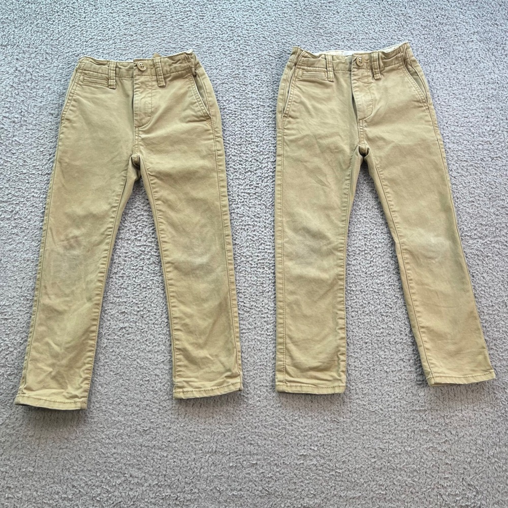 Gap Kids Tan Khaki Chino Slim Fit Adjustable Waist Pants Size 5 Slim Lot of 2